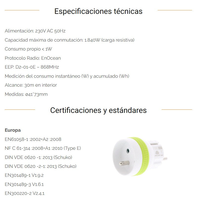 Micro enchufe inteligente EnOcean