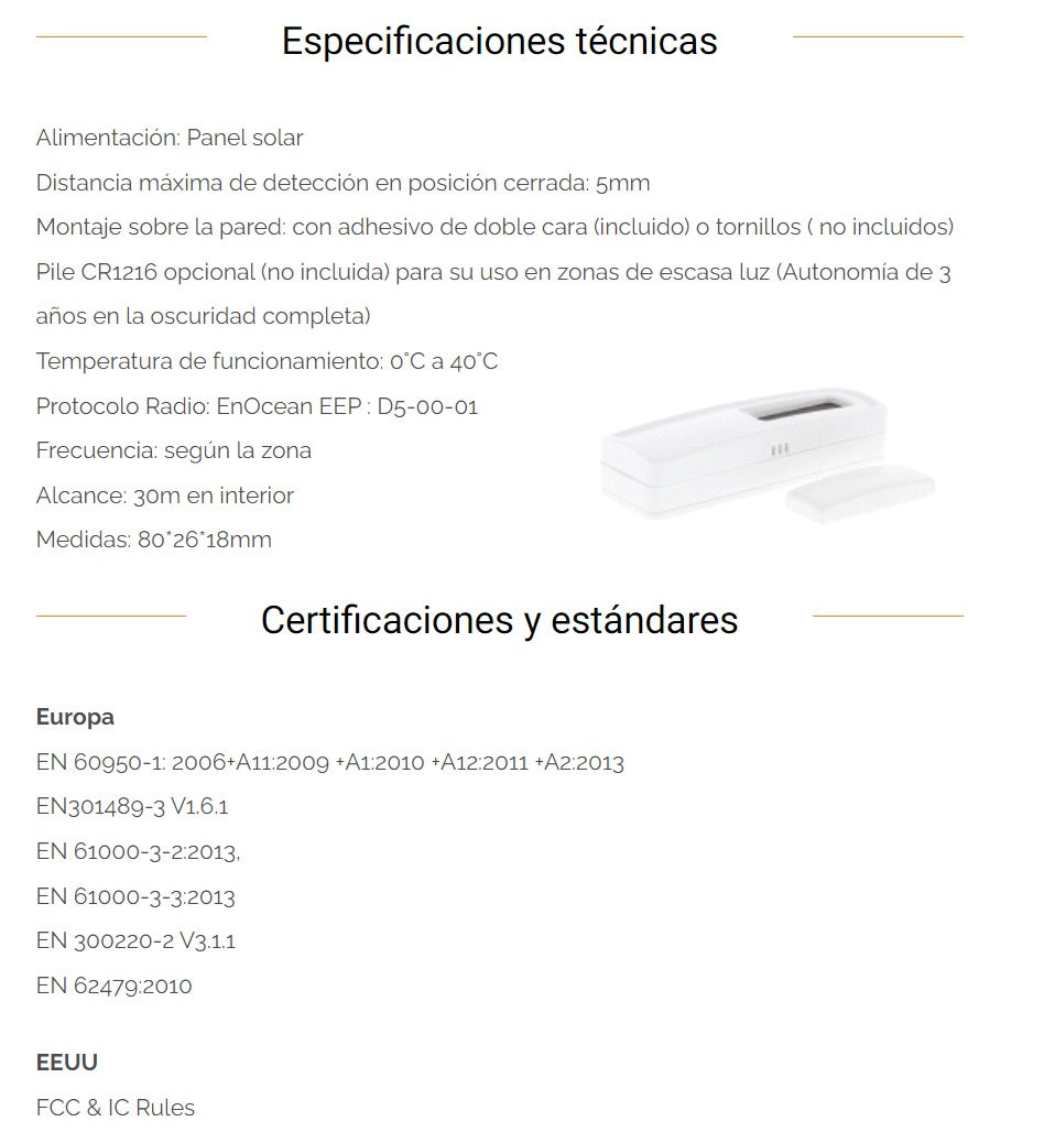 Sensor de apertura de puertas y ventanas EnOcean