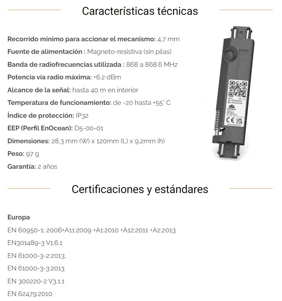 Sensor de apertura invisible sin pilas EnOcean