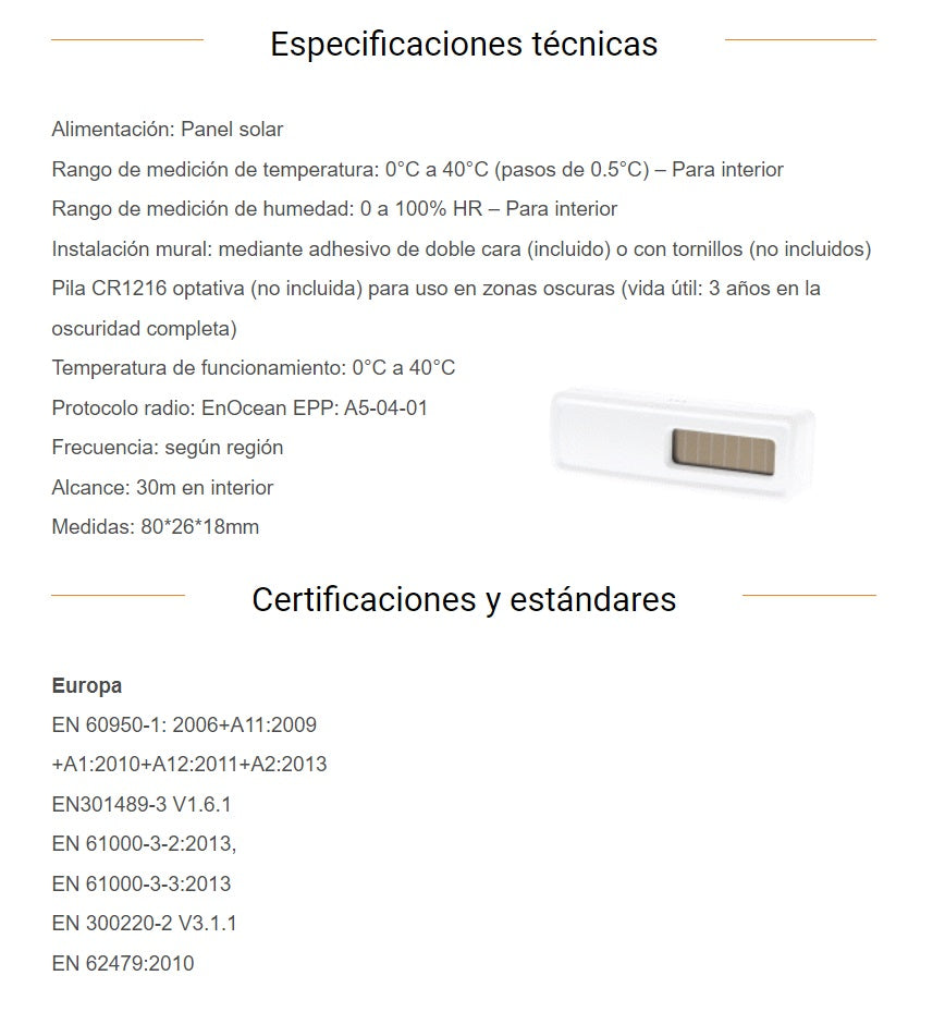 Sensor de temperatura y humedad EnOcean