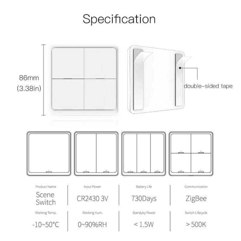 MOES - Interruptor Inteligente Inalámbrico Zigbee - 2 Botones