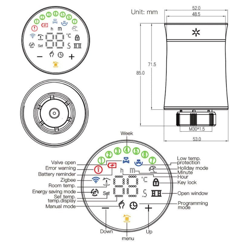 MOES - Cabezal termostático inteligente Zigbee 3.0 - Blanco