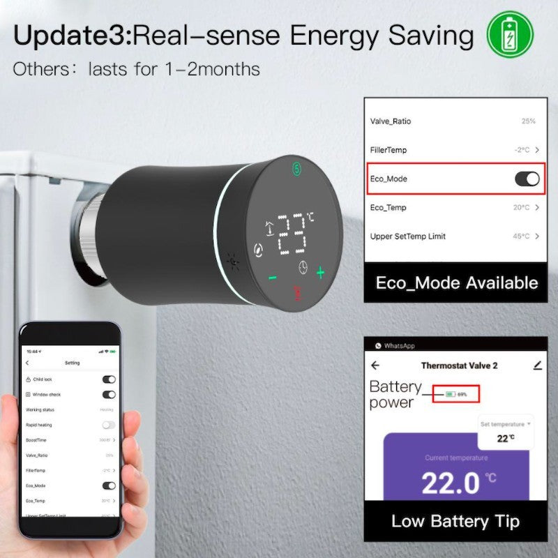 MOES - Cabezal termostático inteligente Zigbee 3.0 - Blanco