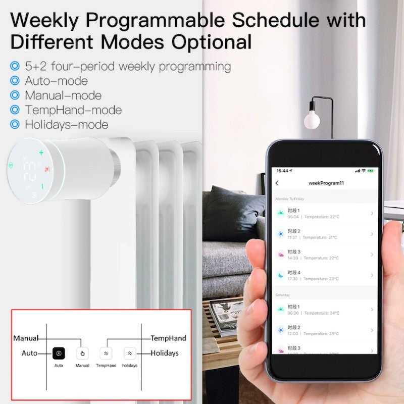 MOES - Cabezal termostático inteligente Zigbee 3.0 - Blanco