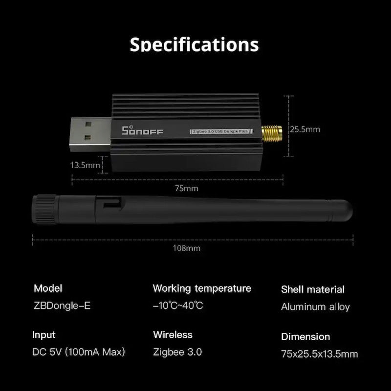 SONOFF - Llave USB Zigbee 3.0 + antena externa 20dBm (V2) ZBDongle-E