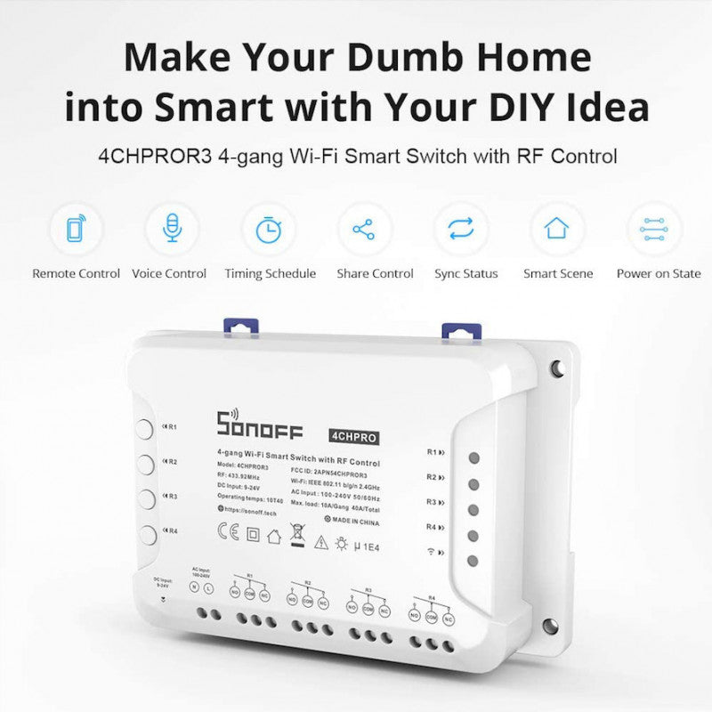 SONOFF - Interruptor inteligente WIFI y 433 MHz - 4 canales