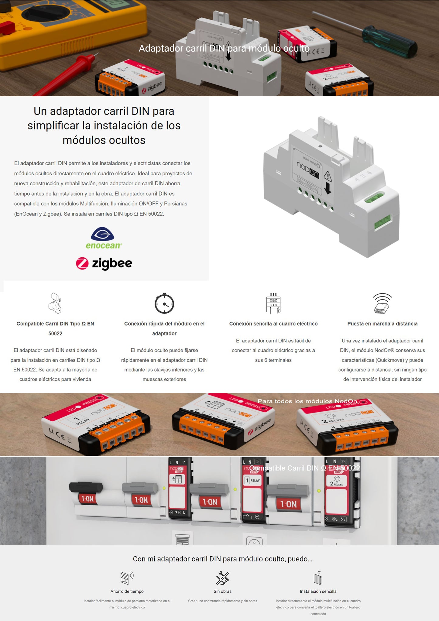 Adaptador carril DIN para módulo oculto x 1u.