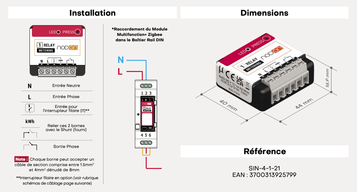 Módulo Zigbee ON/OFF 16A Contacto seco + Medición de consumo