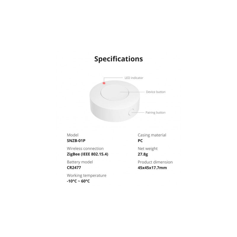 Pulsador conectado inalámbrico Zigbee 3.0 - SNZB-01P - SONOFF