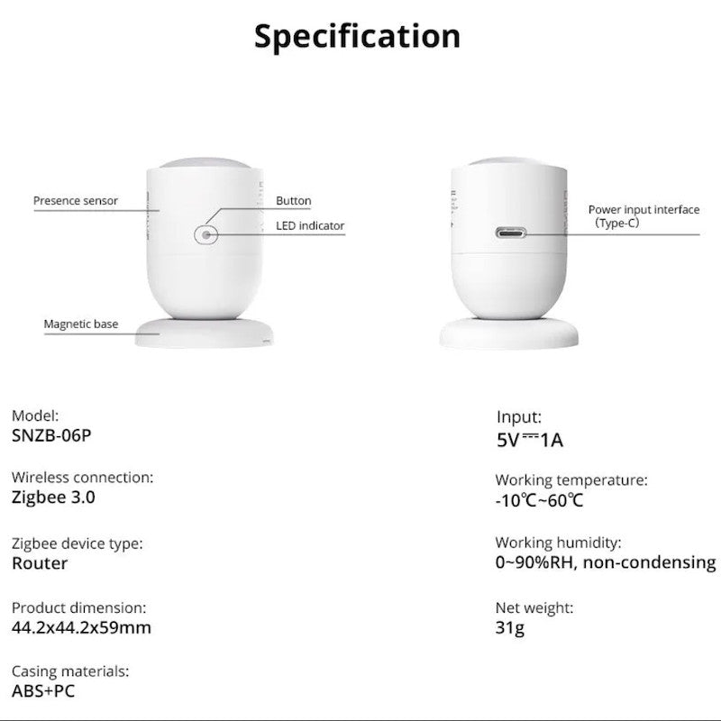 Sensor de presencia humana Zigbee 3.0 (tecnología radar) - SONOFF