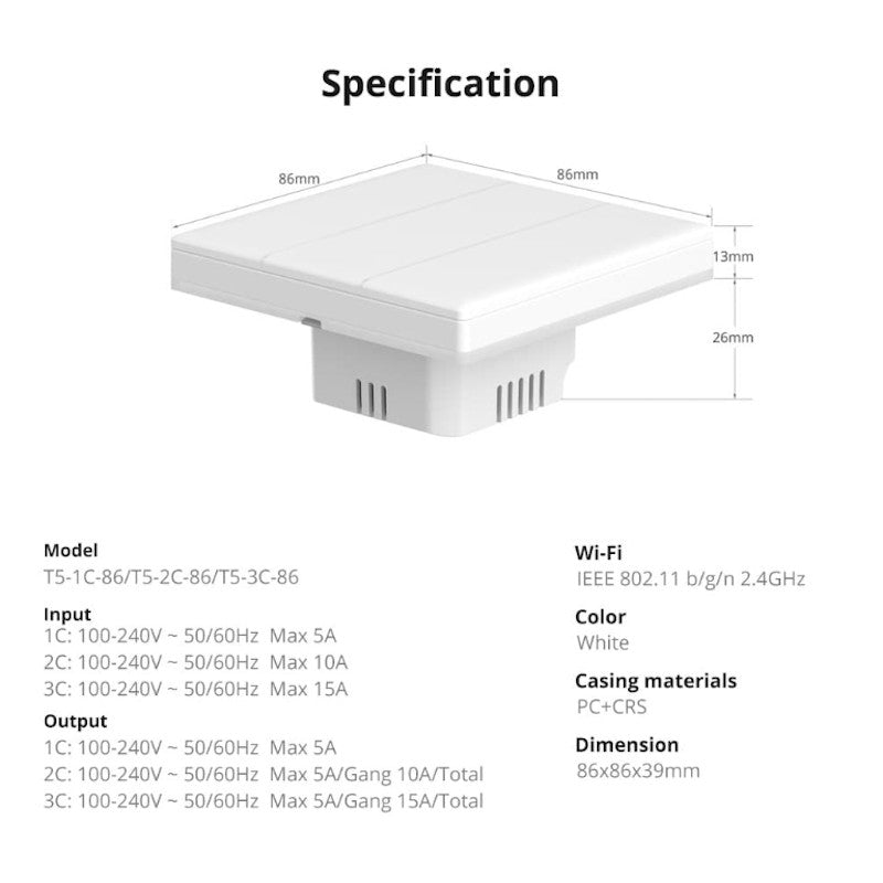 TX Ultimate interruptor de paret tàctil intel·ligent de 2 tocs - SONOFF 