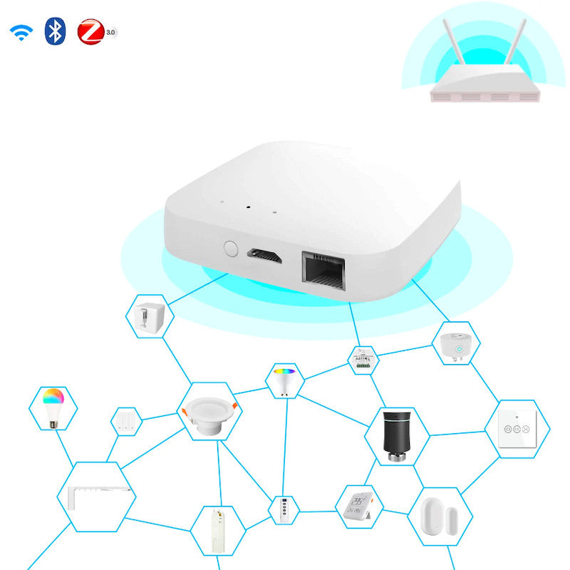 MOES - Caja domótica Zigbee + Bluetooth Tuya Smart Life + Alarma sonora (versión Ethernet)