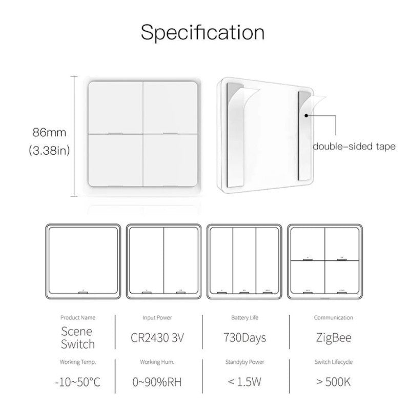 MOES - Interruptor Inteligente Inalámbrico Zigbee - 3 Botones