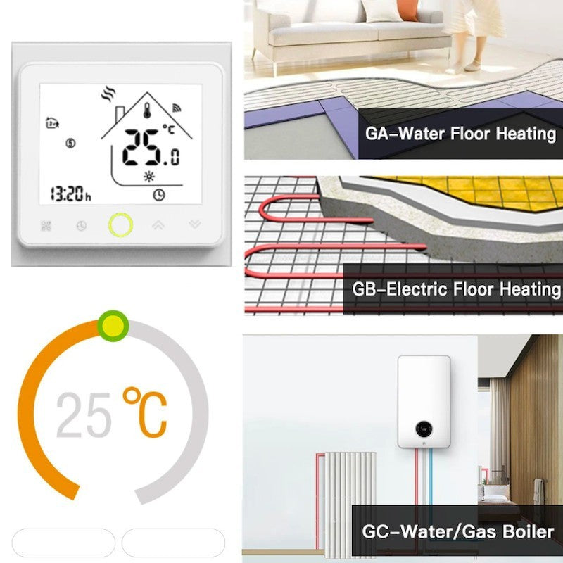 MOES - Termòstat intel·ligent Zigbee blanc per a caldera AIGUA/GAS 3A 