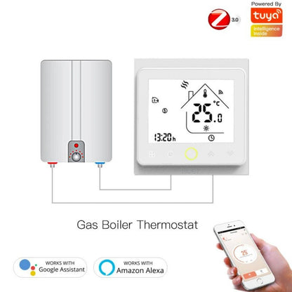 MOES - Termòstat intel·ligent Zigbee blanc per a caldera AIGUA/GAS 3A 