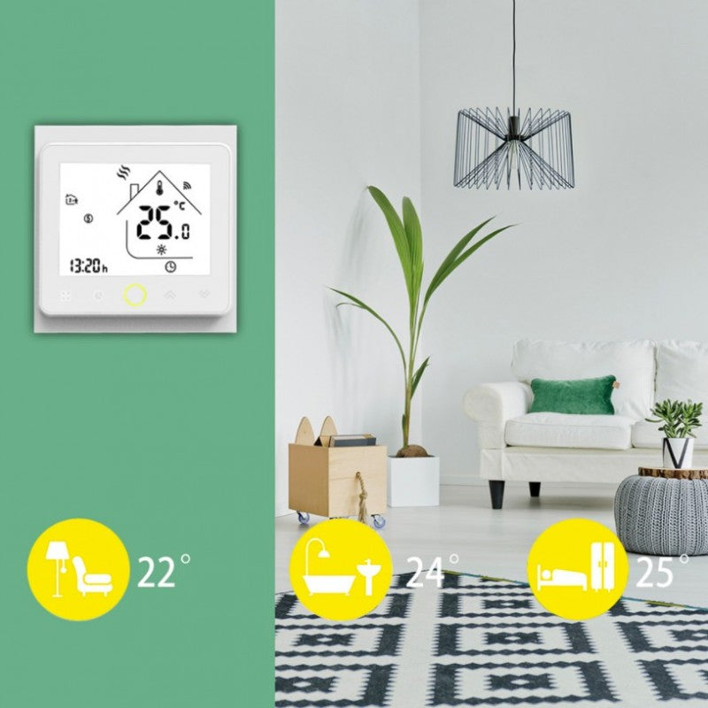 MOES - Termostato inteligente Zigbee blanco para suelo radiante eléctrico 16A