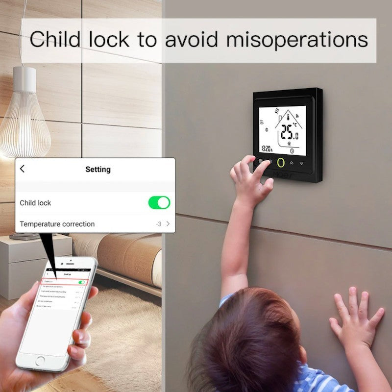 MOES - Termòstat intel·ligent Zigbee negre per a caldera AIGUA/GAS 3A 