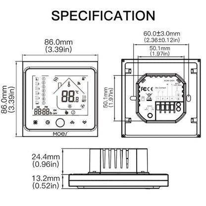 MOES - Termostato inteligente Zigbee negro para caldera AGUA/GAS 3A