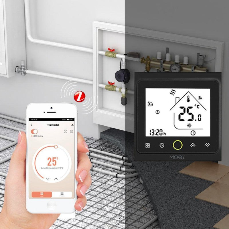 MOES - Termòstat Zigbee Sòl radiant hidràulic negre 3A 