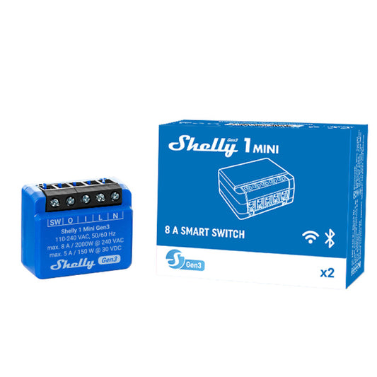 SHELLY - Micromòdul d'interruptor intel·ligent Wi-Fi Shelly 1 Mini Gen3 8A (contacte sec) 