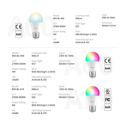 SONOFF - Bombilla inteligente WIFI RGBCW formato E27