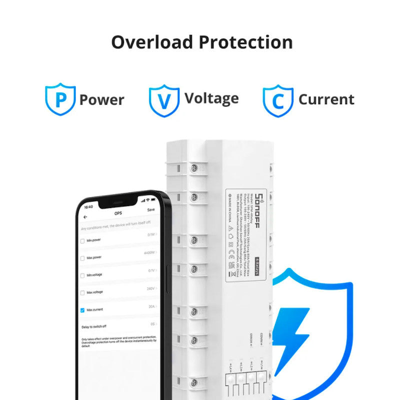 SONOFF - Contador de potencia inteligente en Carril DIN (4 relés)