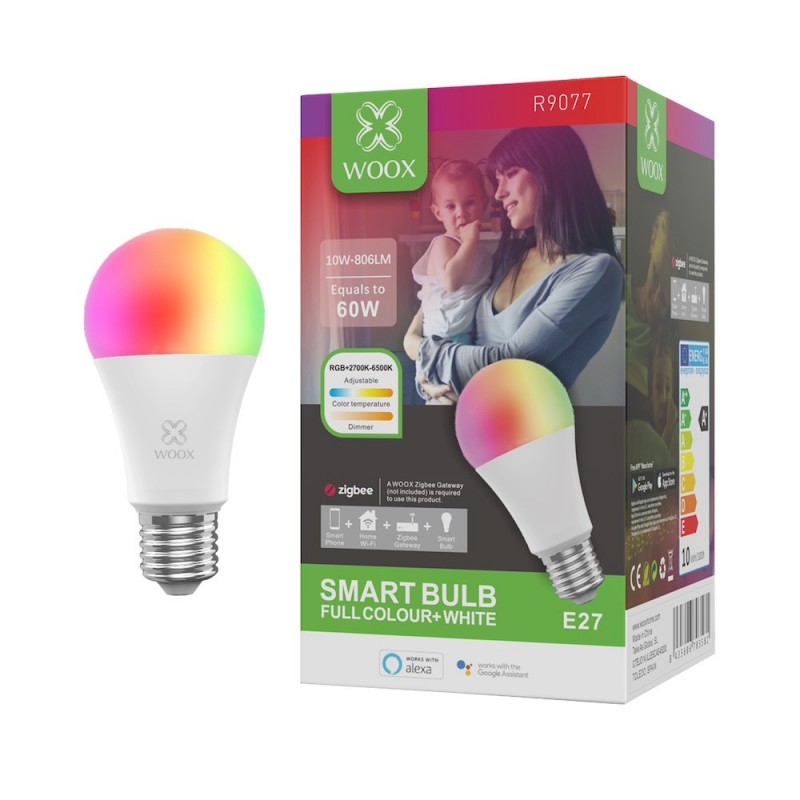 WOOX - Bombilla conectada Zigbee E27 RGB + CCT (compatible con Amazon Alexa y Google Assistant)